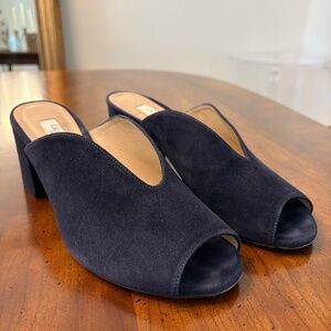 LK Bennett Blue Suede Jagoda Slide Mules